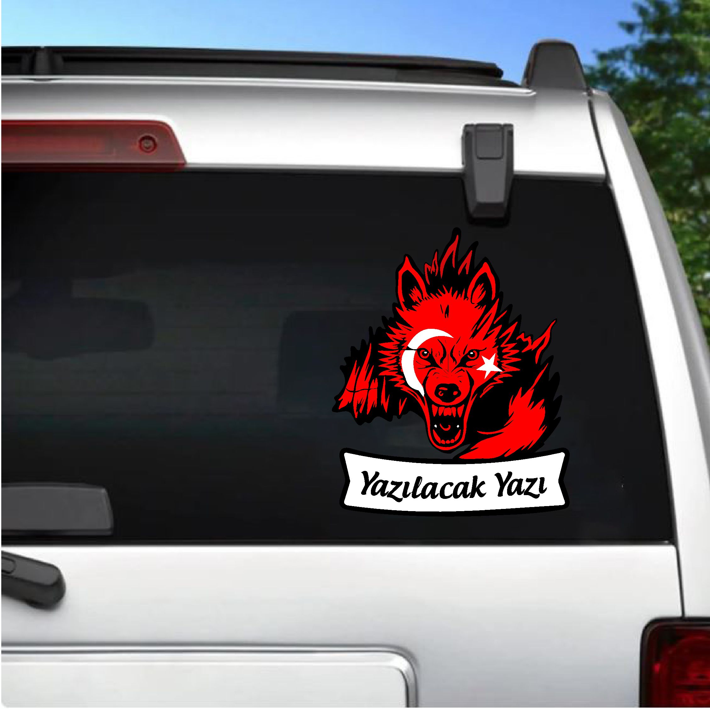 Ki̇şi̇ye Özel Ad Soyadlı Kurt Ve Ay Yıldız Börü Sti̇cker - Araba Oto Motosi̇klet Karavan Cam Sti̇cker - 00311 12X10 Cm 