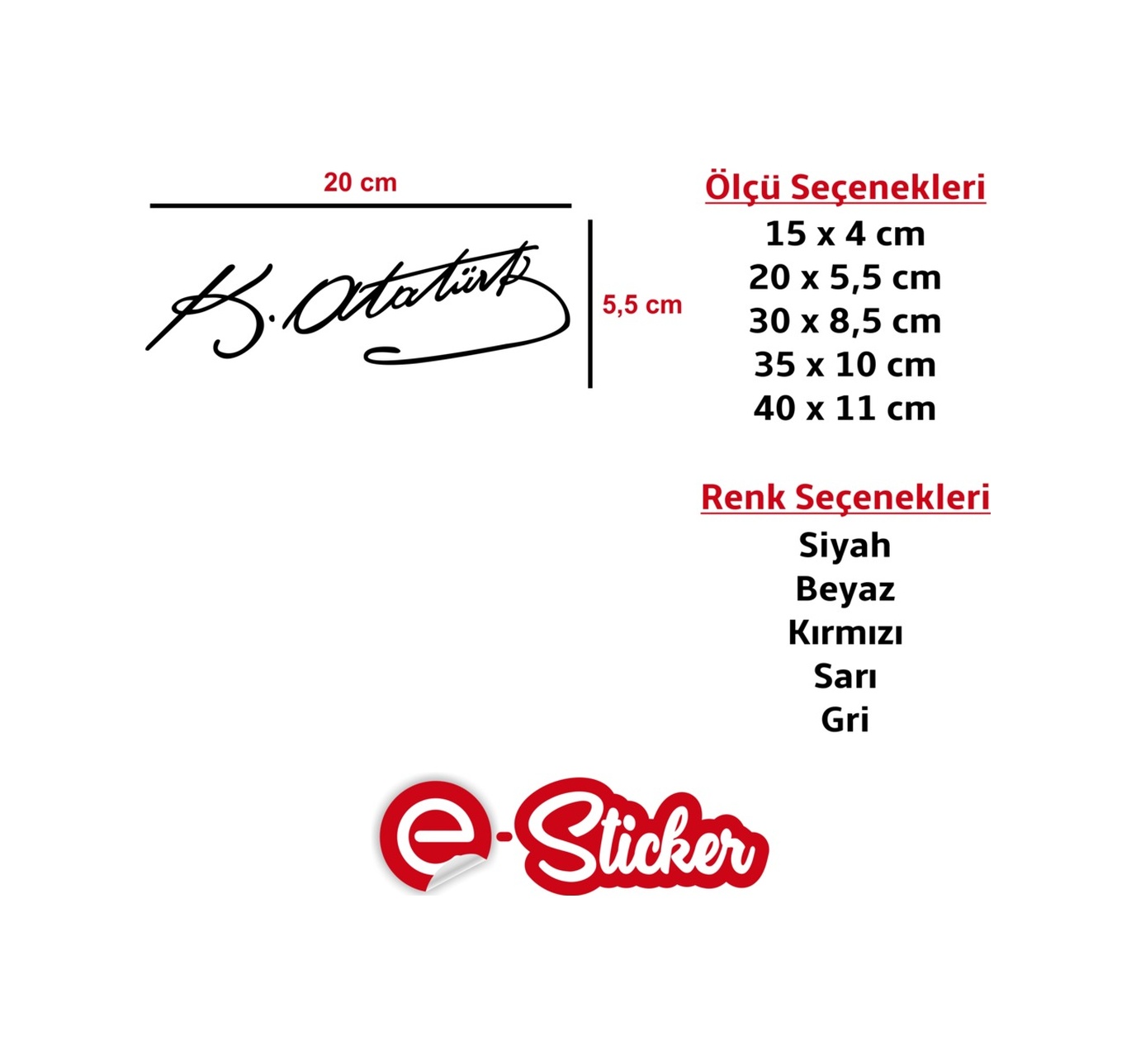 Kemal Atatürk Imza Sti̇cker Oto Sti̇cker Kırmızı-40 X 11 Cm