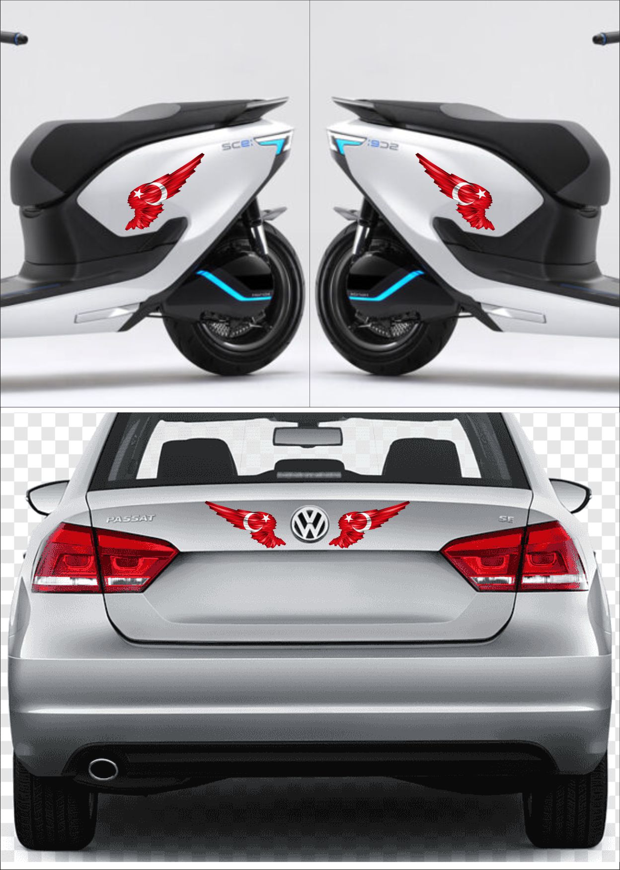 Kanatlı Türk Bayrağı - Ay Yıldız - Türk Sti̇cker -Araba - Oto - Motosi̇klet -Karavan Sti̇cker Eti̇ket 00002 50X50 Cm 