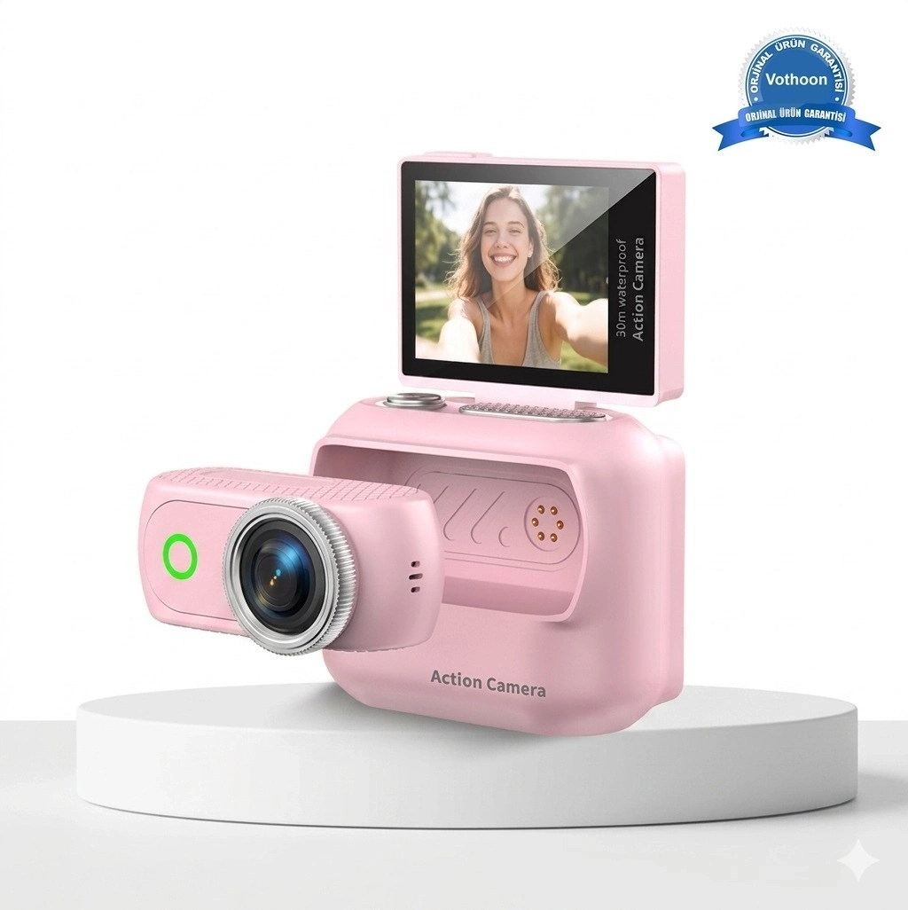 Evimdeyokyok 1080P Dijital Video Kamera (32Gb) Kart Dijital Vlog Fotoğraf Makinesi Türkçe Pembe