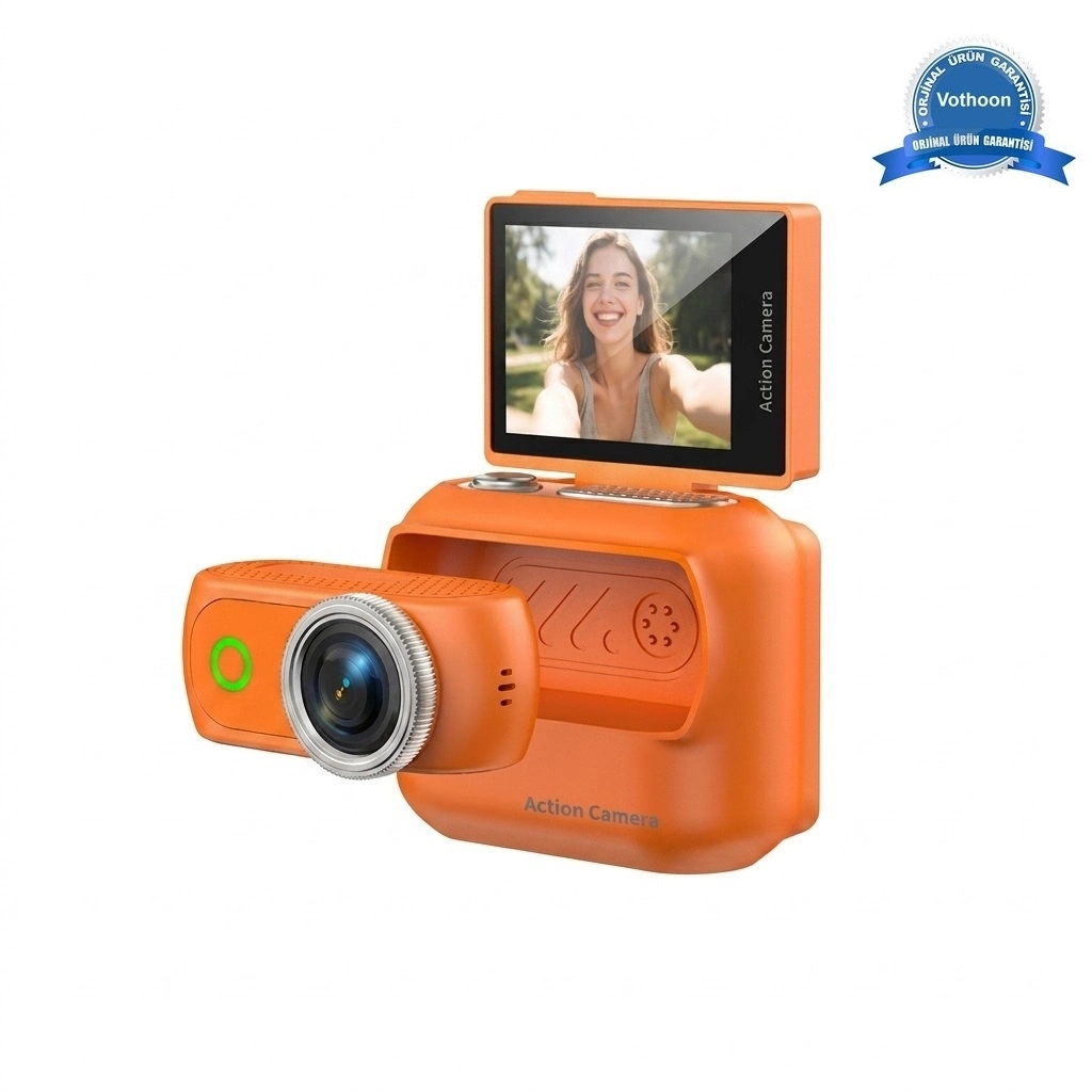 Evimdeyokyok 1080P Dijital Video Kamera (32Gb) Kart Dijital Vlog Fotoğraf Makinesi Türkçe Turuncu