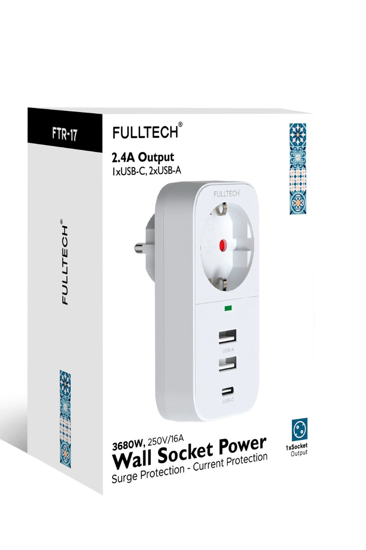 Evimdeyokyok 2.4A Çıkışlı 2Xusb 1Xtype-C Tekli Priz Ftr-17