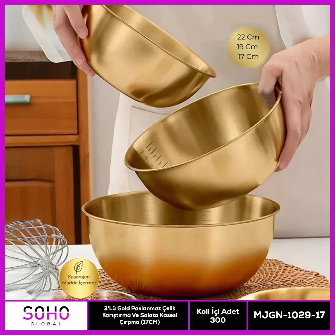 Evimdeyokyok 2 Li Gold Paslanmaz Çelik Karıştırma Ve Salatalık Kase