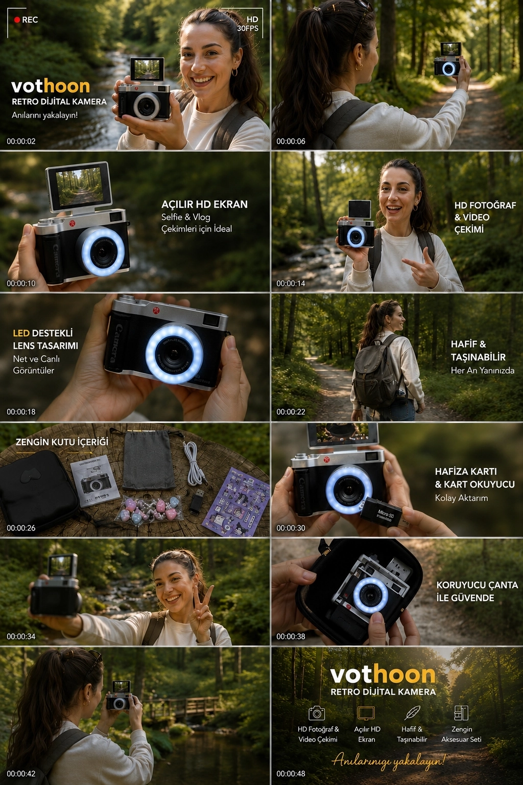 Evimdeyokyok 4K Çantalı Dijital Retro Video Kamera 48Mp 16X Zoom Işıklı (32Gb) Kart Dijital Fotoğraf Makinesi Mav