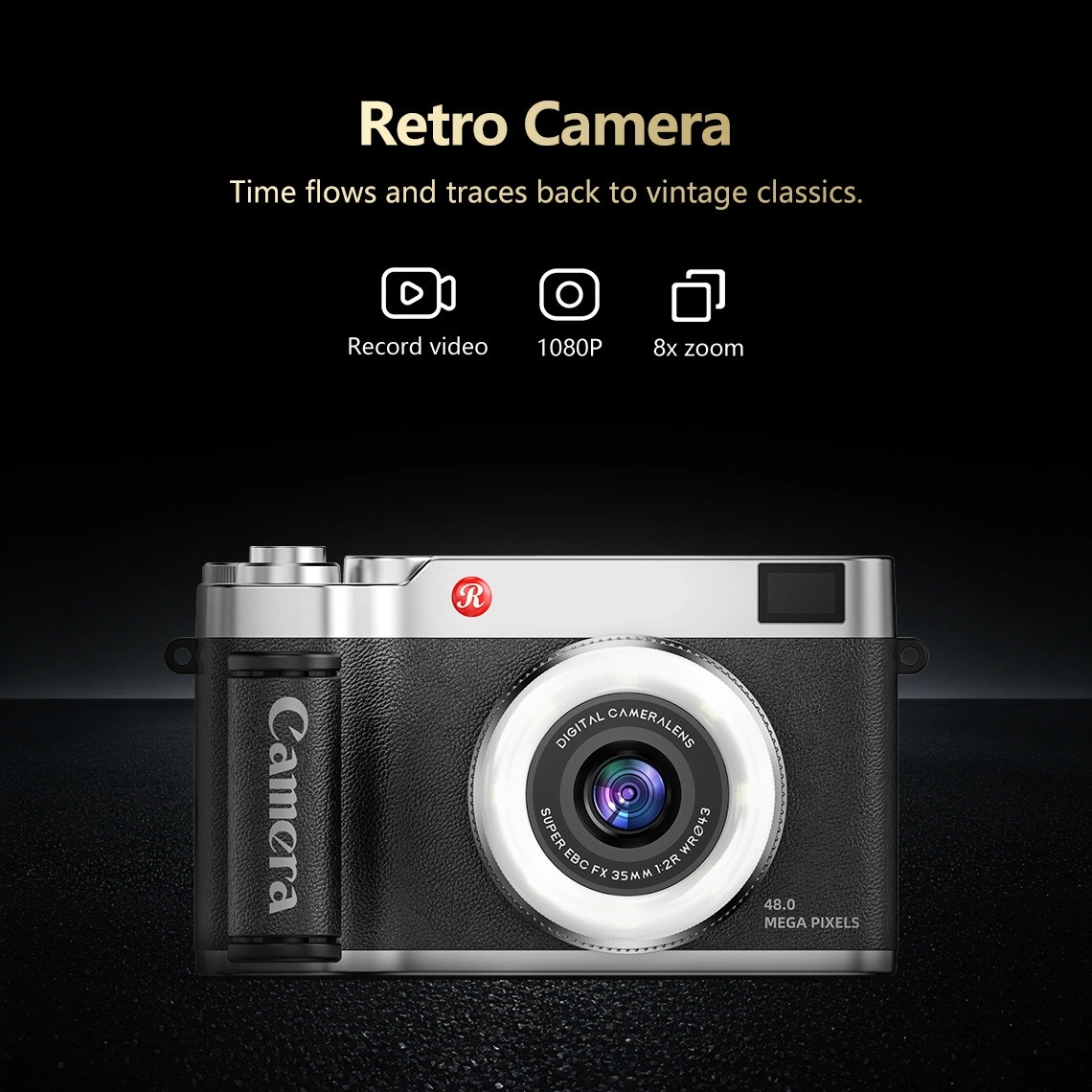 Evimdeyokyok 4K Çantalı Dijital Retro Video Kamera 48Mp 16X Zoom Işıklı (32Gb) Kart Dijital Fotoğraf Makinesi Siy