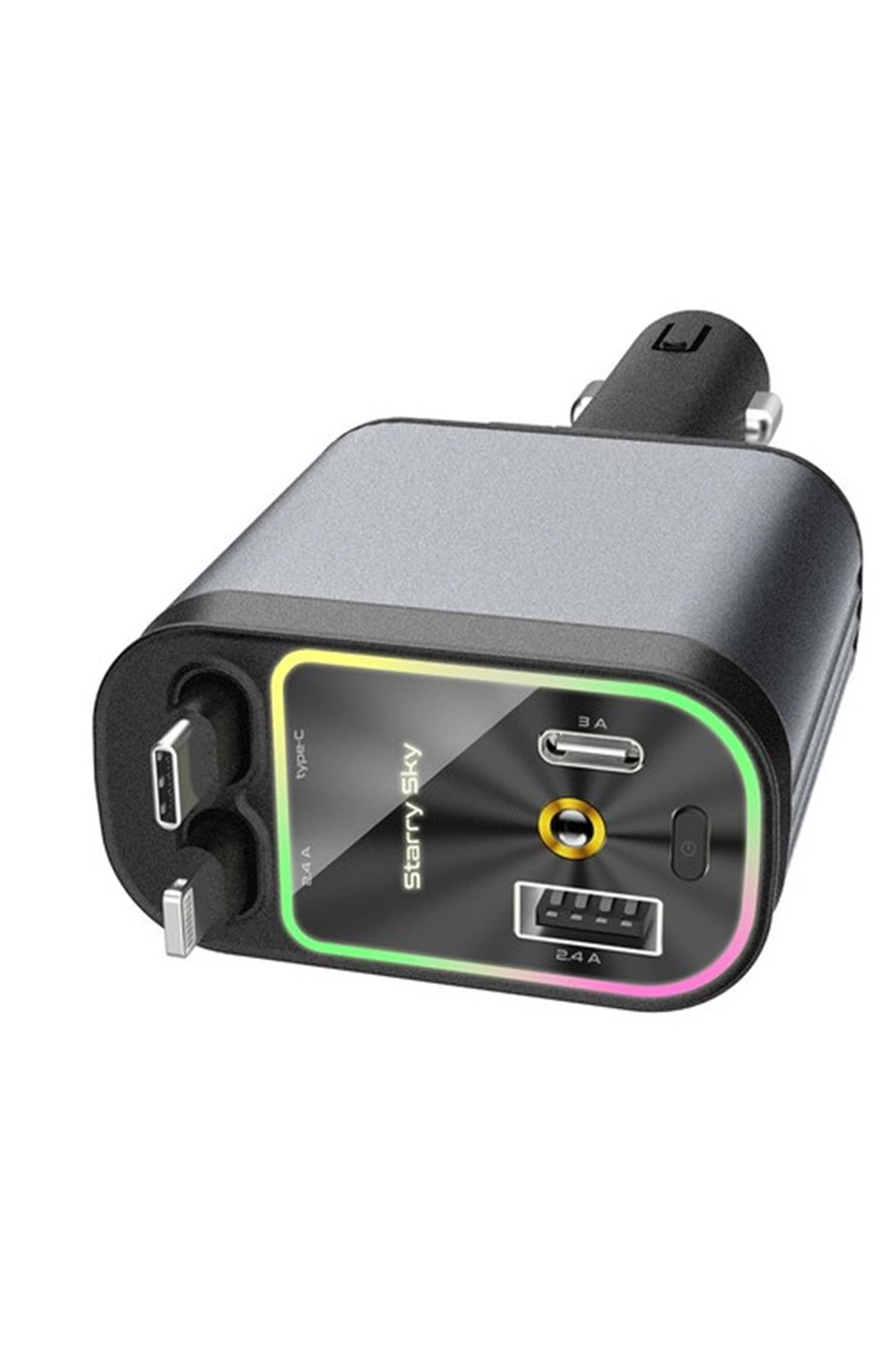 Evimdeyokyok 4’Ü 1 Arada Çift Usb Bağlantı Çakmaklık, Type-C Hızlı Şarjlı 66W,Geri Çekilebilir Araç Telefon Şarj Cihazı