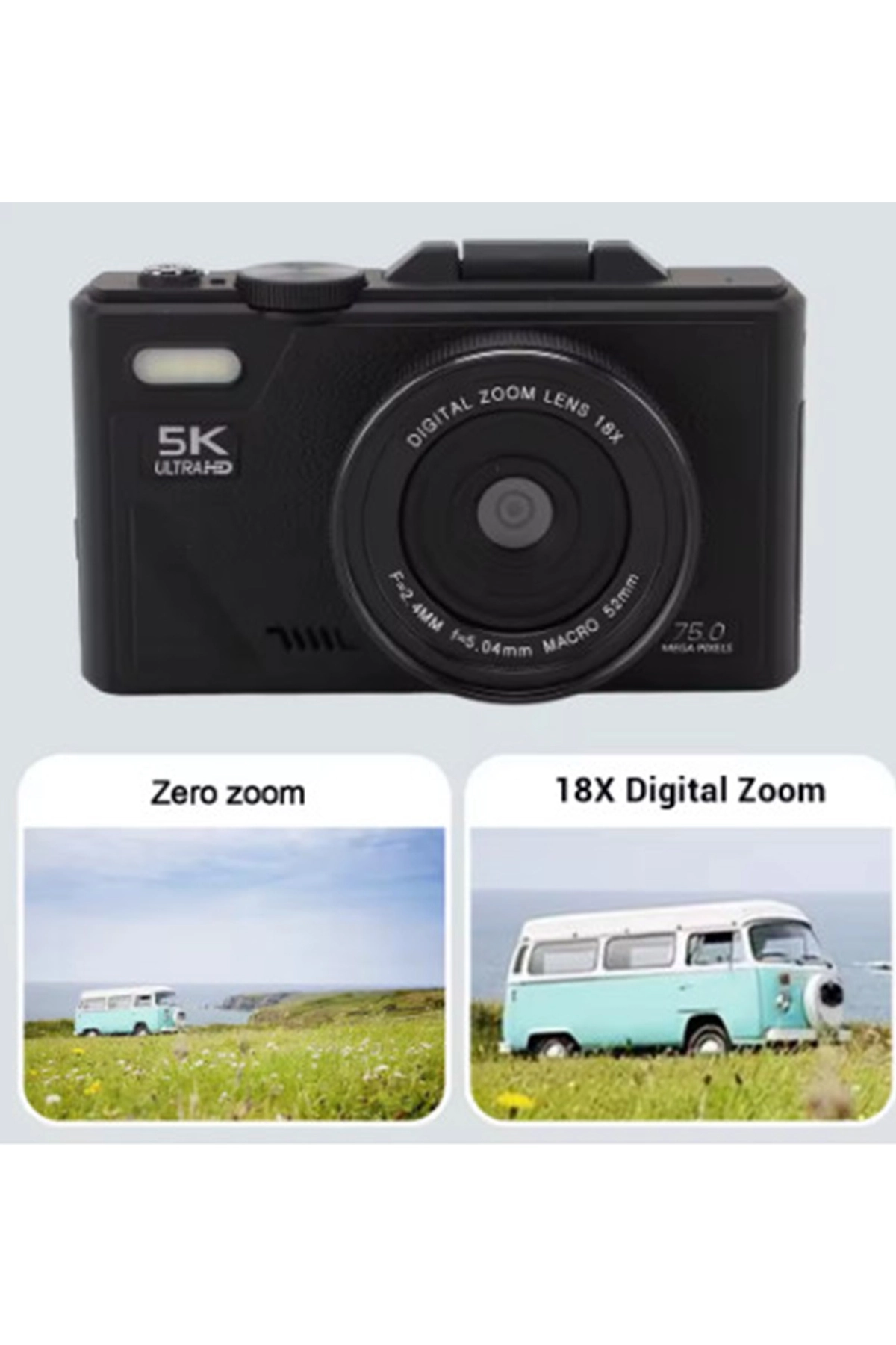 Evimdeyokyok 5K 75Mp Hd Dijital Kamera 18X Dijital Zoom, Flaşlı,3.0 İnç Ekranlı Fotoğraf Makinesi