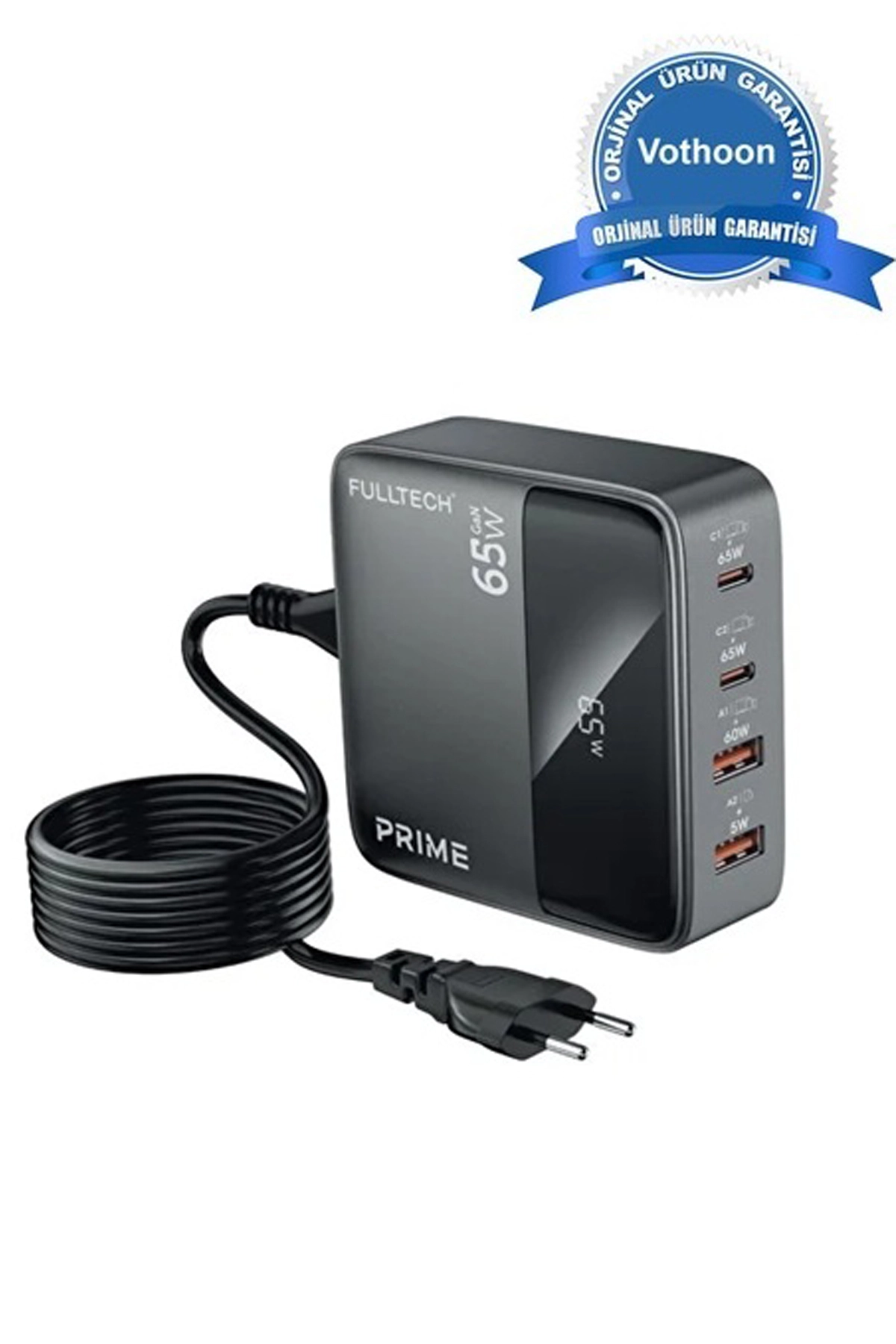 Evimdeyokyok 65W Masaüstü 4 Portlu Hızlı Şarj Cihazı İstasyonu 2Xusb-A, 2Xtype-C Giriş,1,5 Mt. Kablo