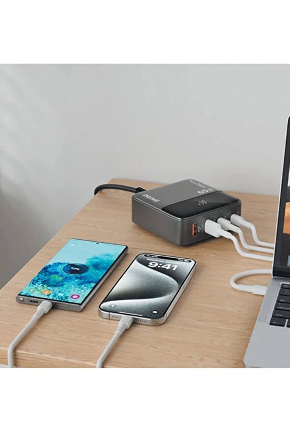 Evimdeyokyok 65W Masaüstü 4 Portlu Hızlı Şarj Cihazı İstasyonu 2Xusb-A, 2Xtype-C Giriş,1,5 Mt. Kablo