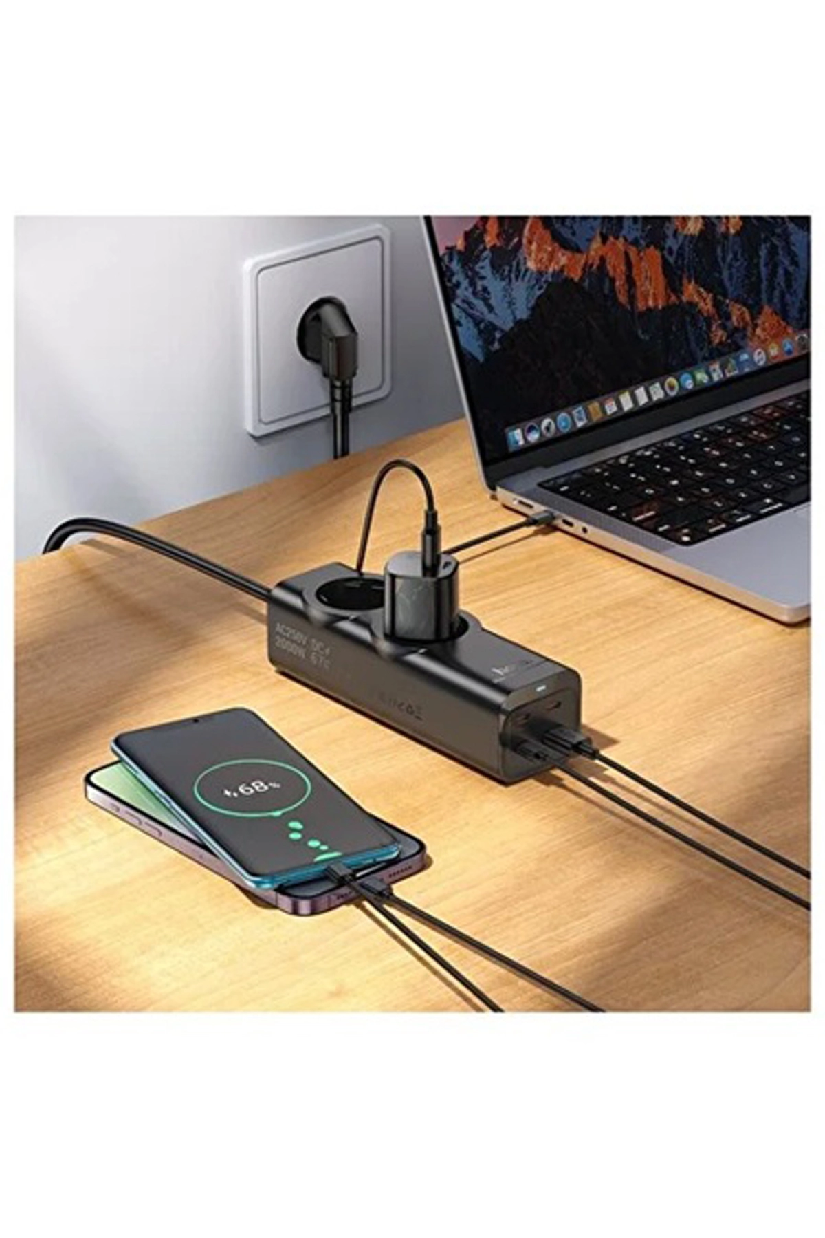 Evimdeyokyok 67W Hızlı Şarjlı Akıllı Çoklu Priz – 2000W Güç, 2 Usb-C + 2 Usb-A Çıkışlı, Telefon & Laptop Uyumlu