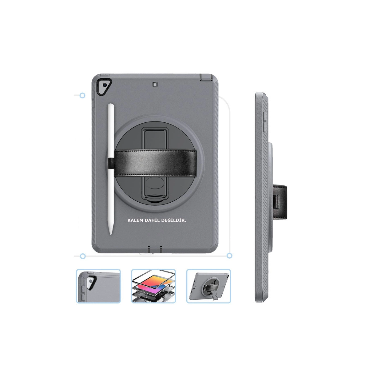 Evimdeyokyok Apple İpad 10.2 (7.Nesil) Kılıf Hand Strap Tablet Kılıfı - Gri