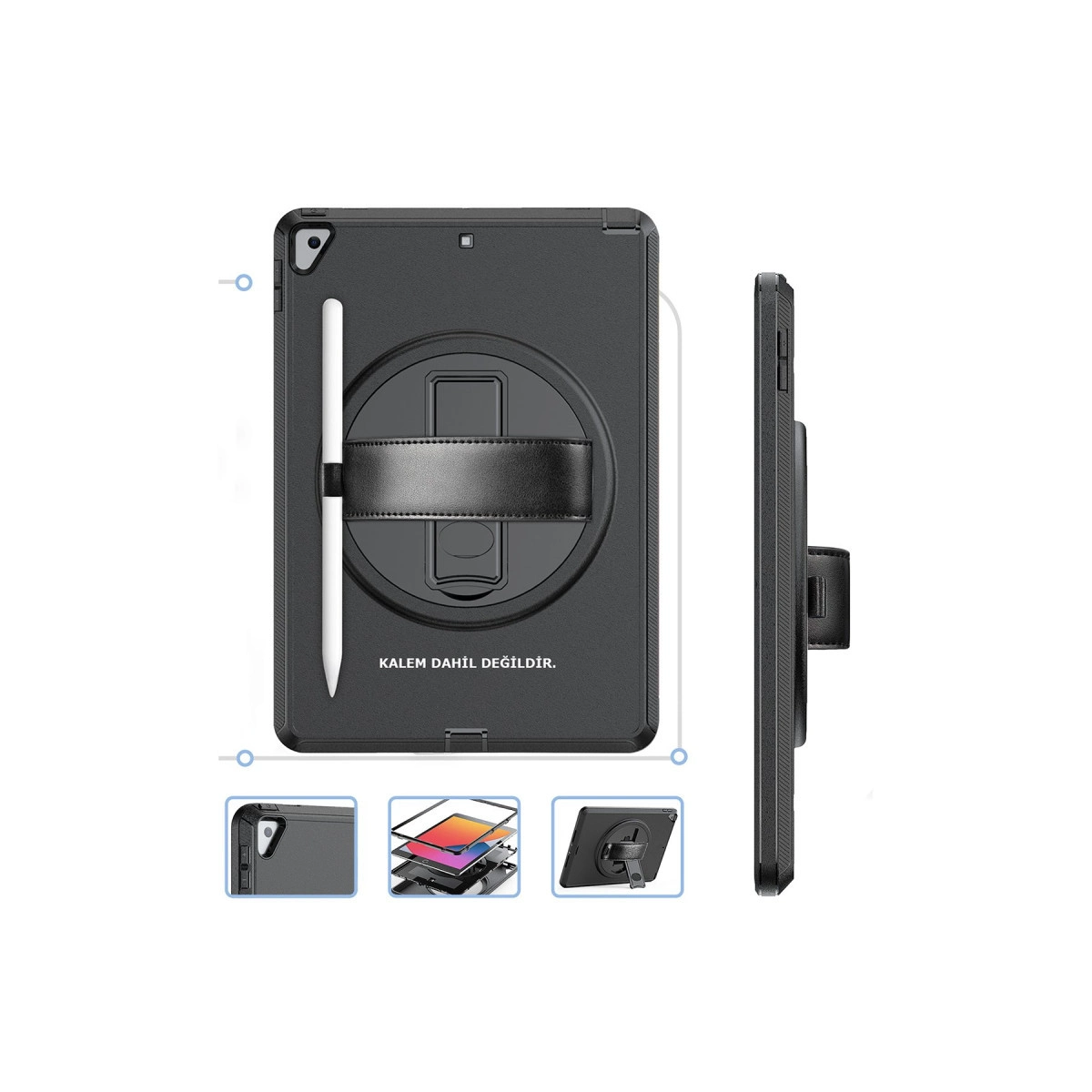 Evimdeyokyok Apple İpad 10.2 (7.Nesil) Kılıf Hand Strap Tablet Kılıfı - Siyah