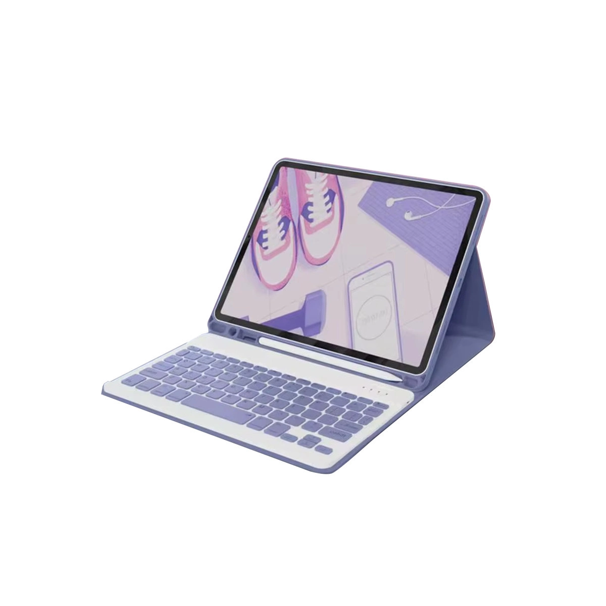 Evimdeyokyok Apple İpad 10.2 (9.Nesil) Kılıf Kc01 Smart Klavyeli Tablet Kılıfı - Derin Mor