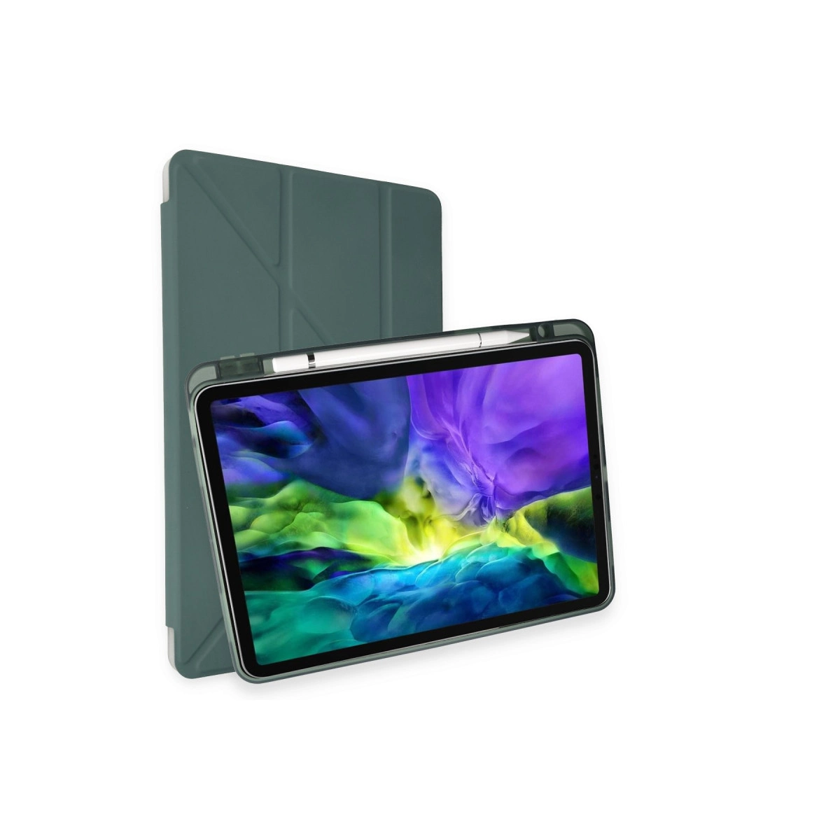Evimdeyokyok Apple İpad Pro 11 (2024) Kılıf Kalemlikli Mars Tablet Kılıfı - Koyu Yeşil