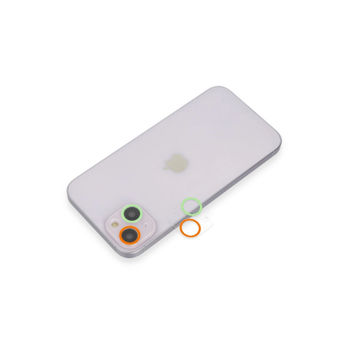 Evimdeyokyok Apple İphone 13 Mini Renkli Kamera Lens Koruma Cam - Turuncu-Yeşil