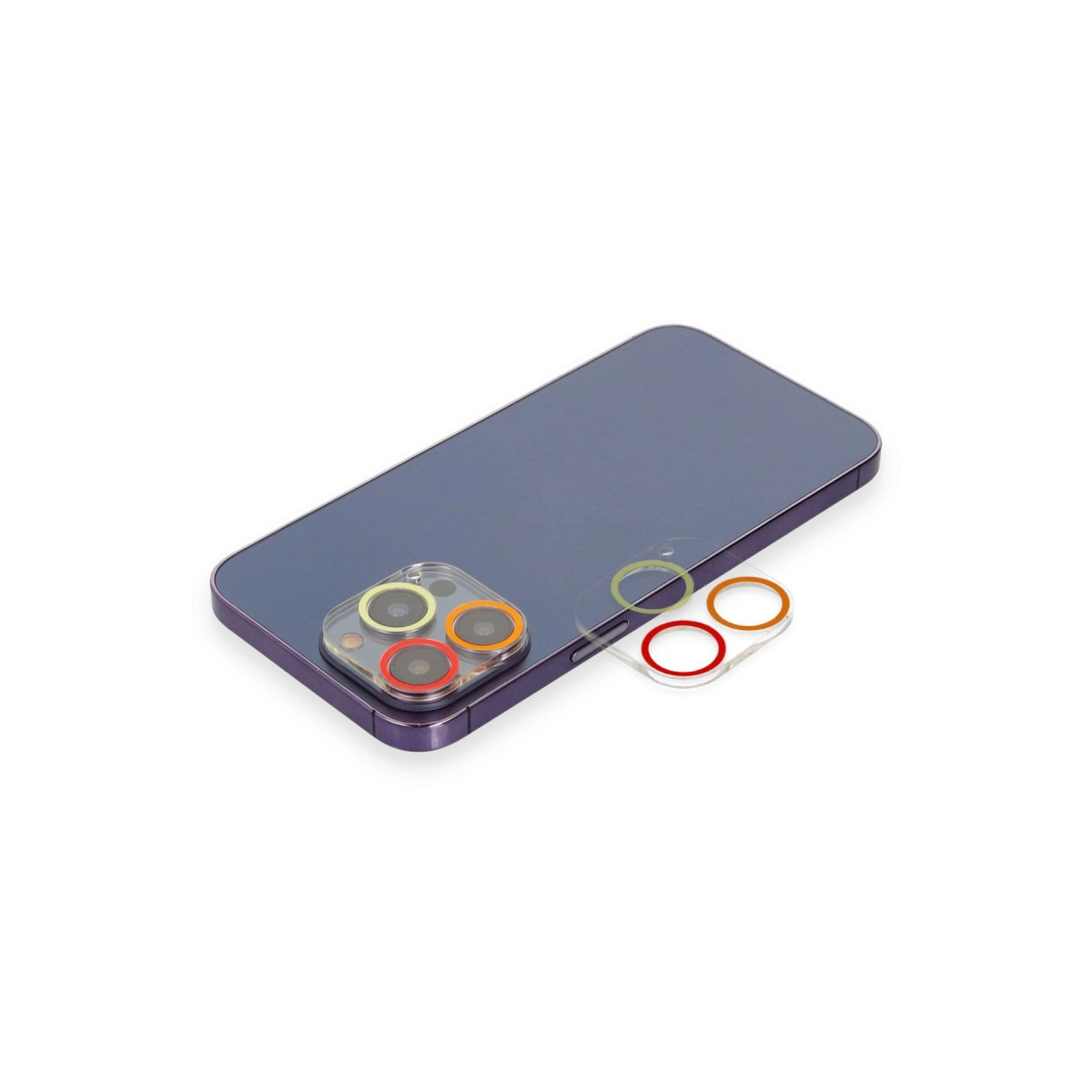 Evimdeyokyok Apple İphone 13 Pro Max Renkli Kamera Lens Koruma Cam - Turuncu-Kırmızı
