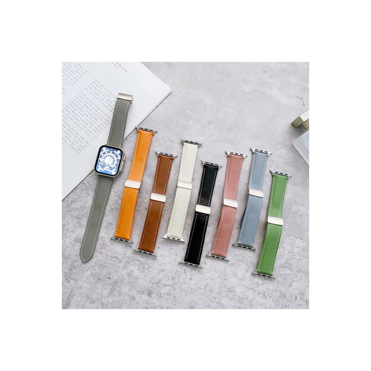 Evimdeyokyok Apple Watch 42Mm Kr414 Daks Deri Kordon (Saat Değildir) - Koyu Yeşil