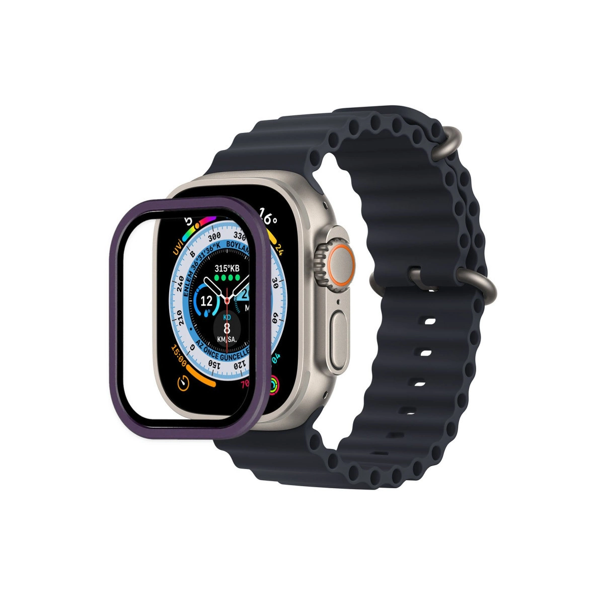 Evimdeyokyok Apple Watch Ultra 49Mm Alüminyum Kasa Cam Ekran Koruyucu - Mor
