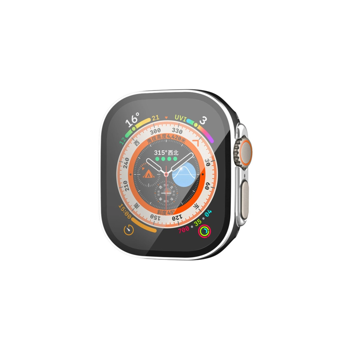 Evimdeyokyok Apple Watch Ultra 49Mm Legend Camlı Kasa Ekran Koruyucu - Siyah-Gümüş