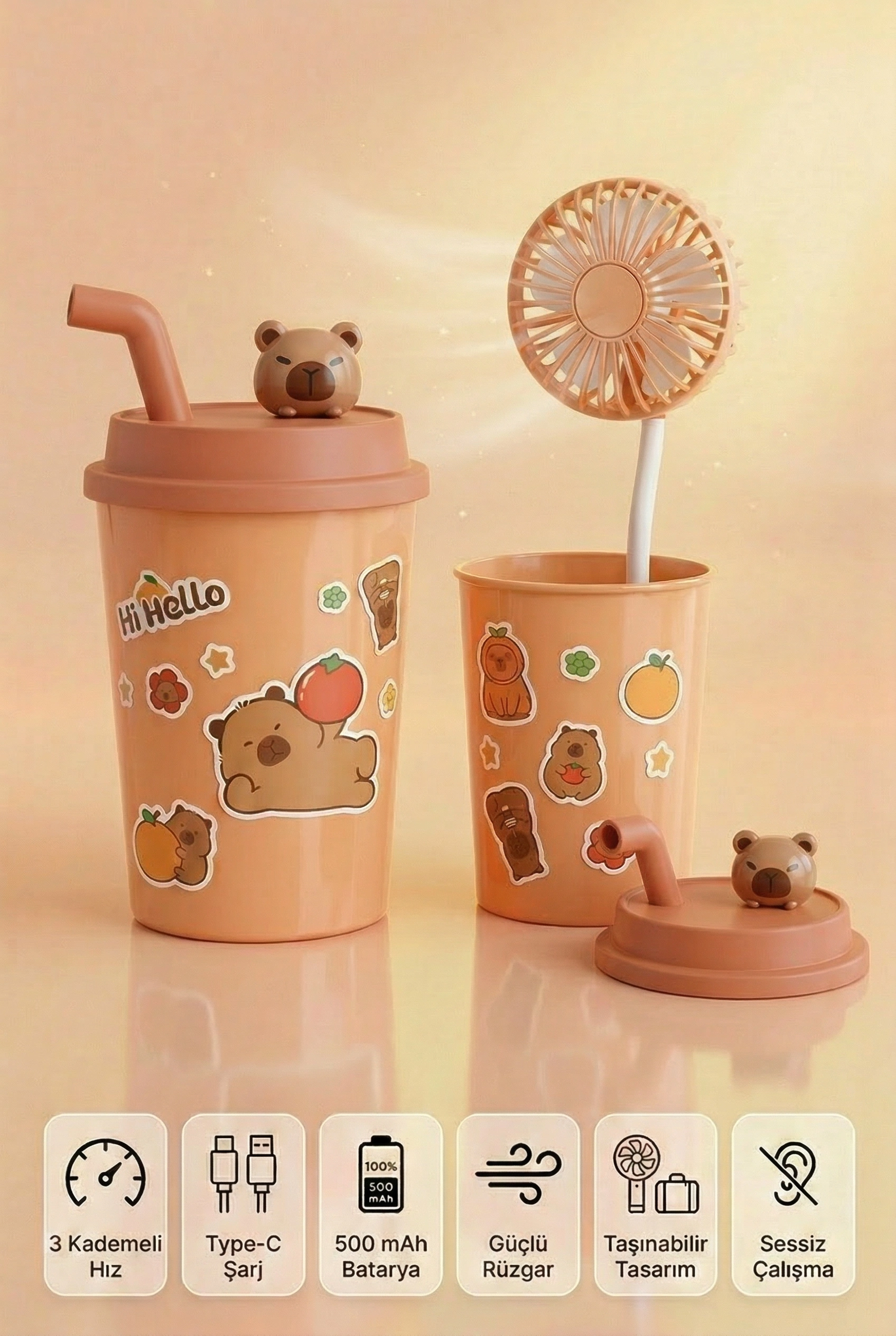 Evimdeyokyok Bardak Model Mini Ayıcıklı Fan