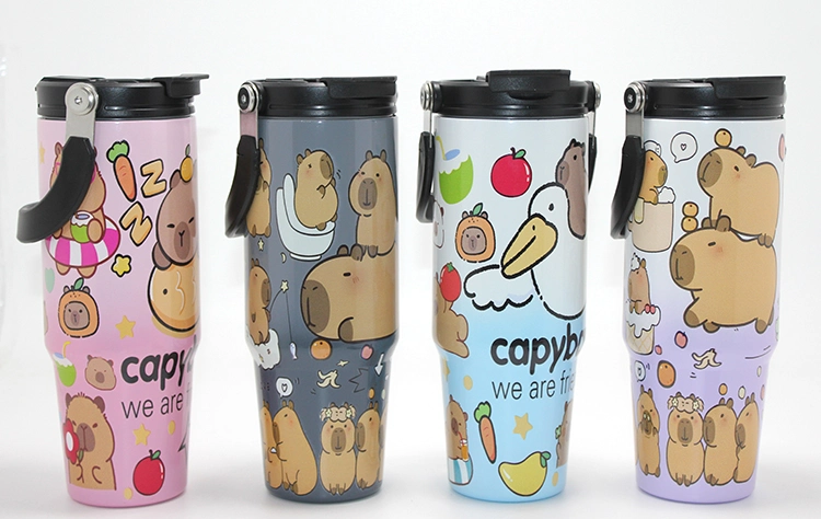Evimdeyokyok Capybara Desenli Isı Muhafazalı Pipetli Dev Çelik Kupa (Tumbler) Alk4431