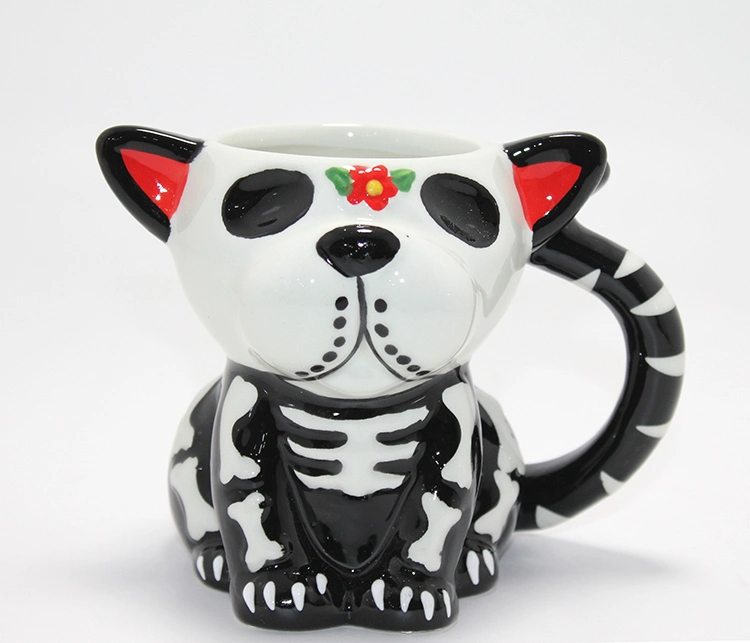 Evimdeyokyok Day Of The Dead Köpek Figürlü 3D Kabartmalı Porselen Kupa Alk4896