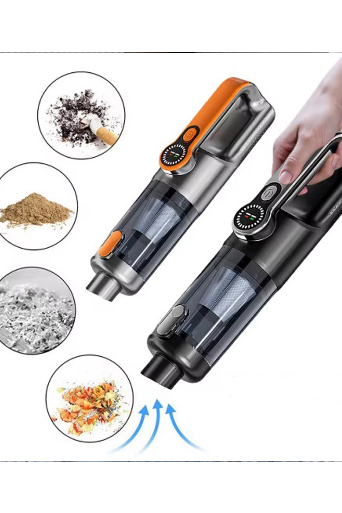 Evimdeyokyok Işıklı Araç Süpürgesi Kablosuz 22.000 Pascal Çekim Gücü Vakum Ve Üfleme 2İn1 10Başlık Metal Filtreli