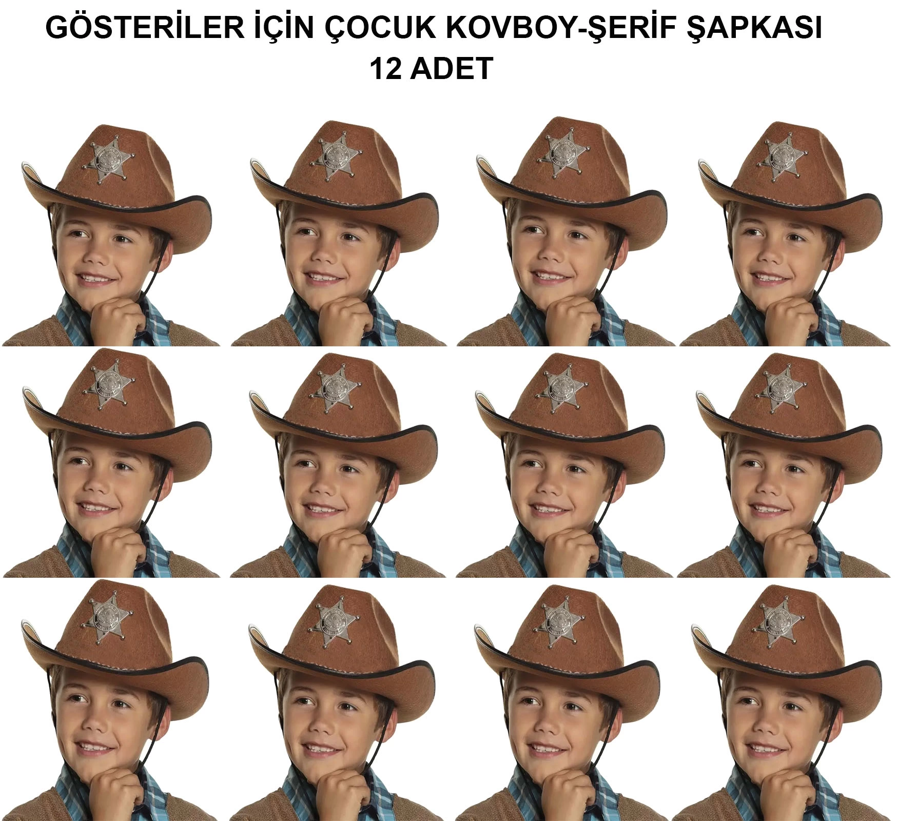 Evimdeyokyok Kovboy Şerif Şapkası Kahve 12 Adet - Kostüm, Parti Ve Gösteri Şapkası
