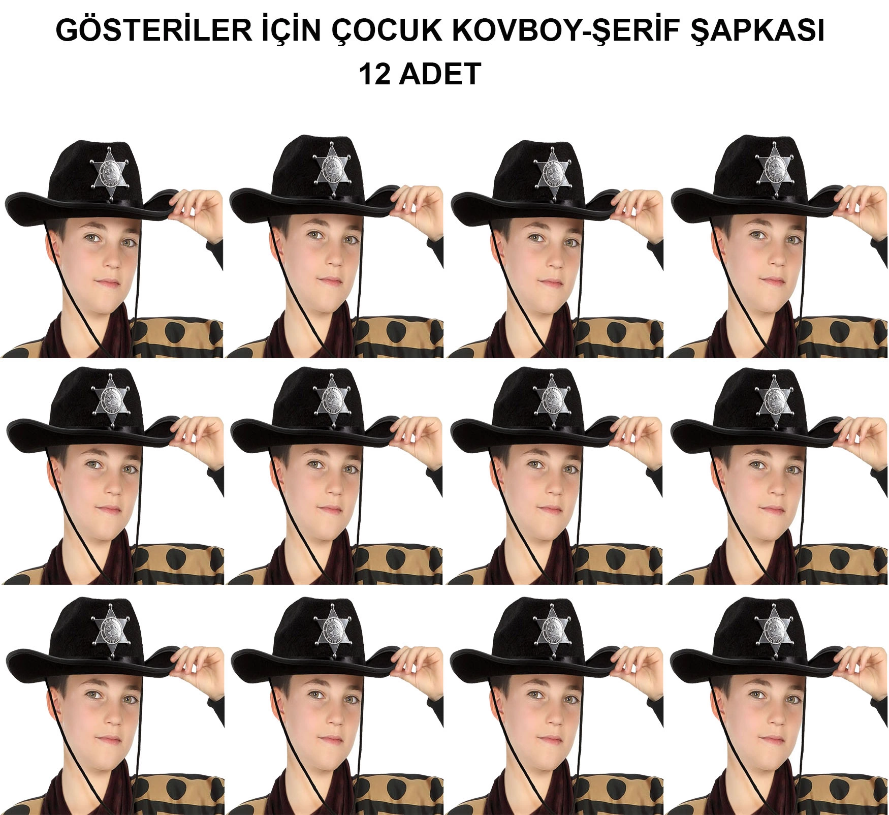 Evimdeyokyok Kovboy Şerif Şapkası Siyah 12 Adet - Kostüm, Parti Ve Gösteri Şapkası