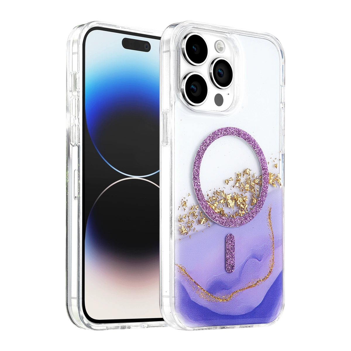 Evimdeyokyok Onegif Apple İphone 14 Pro Max Lotus Simli Magsafe Kapak - Mor