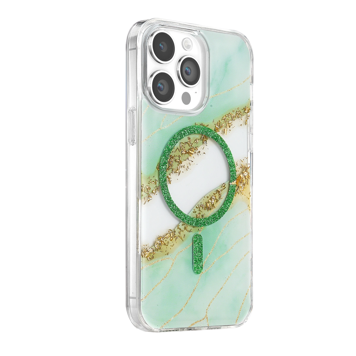 Evimdeyokyok Onegif Apple İphone 14 Pro Max Lotus Simli Magsafe Kapak - Yeşil