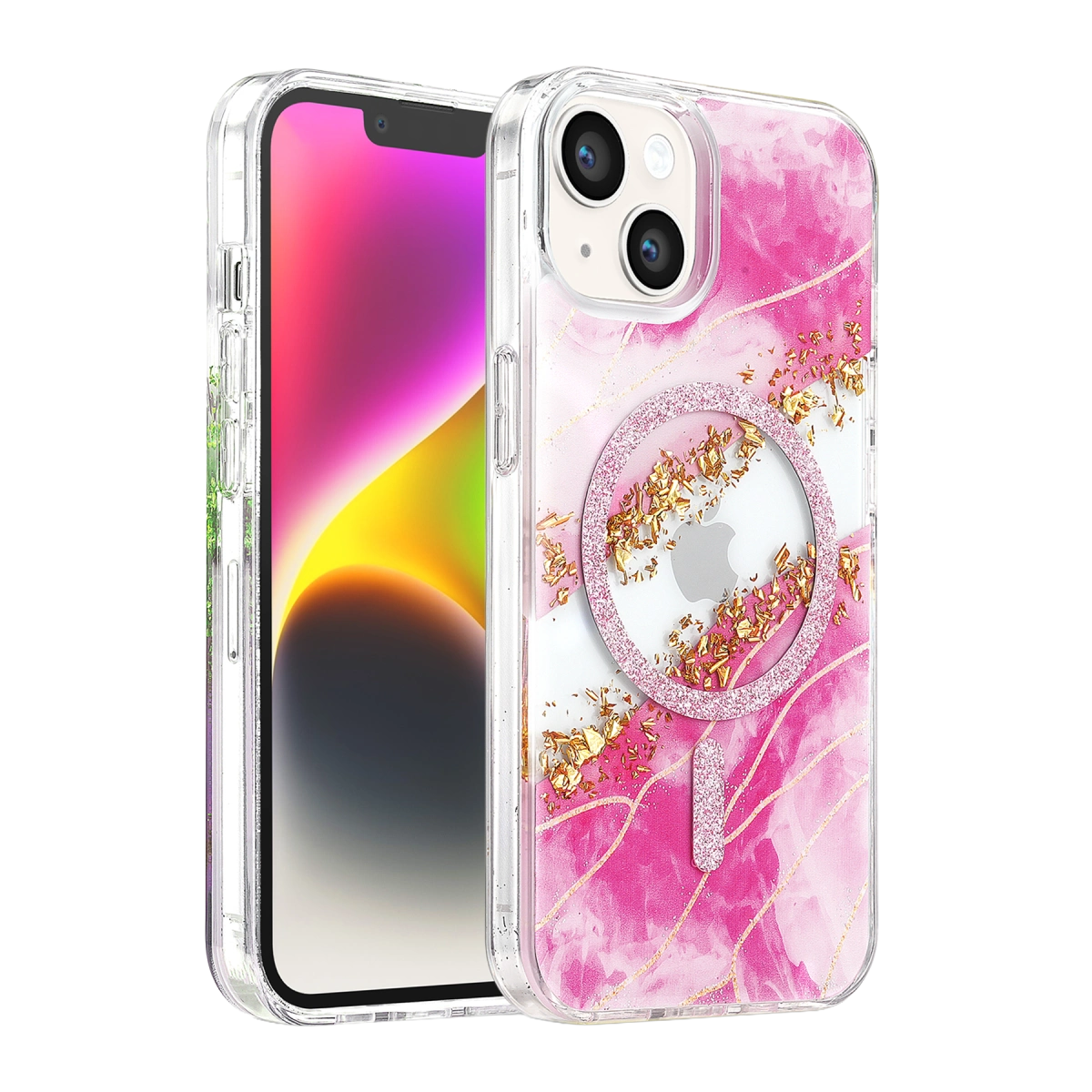 Evimdeyokyok Onegif Apple İphone 15 Lotus Simli Magsafe Kapak - Pembe