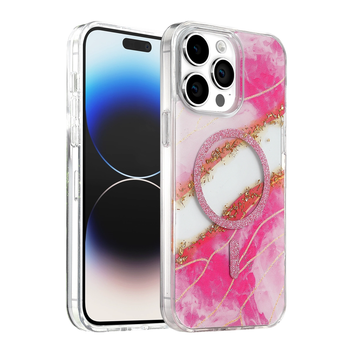 Evimdeyokyok Onegif Apple İphone 15 Pro Max Lotus Simli Magsafe Kapak - Pembe
