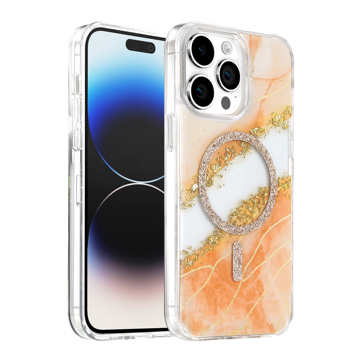 Evimdeyokyok Onegif Apple İphone 15 Pro Max Lotus Simli Magsafe Kapak - Turuncu