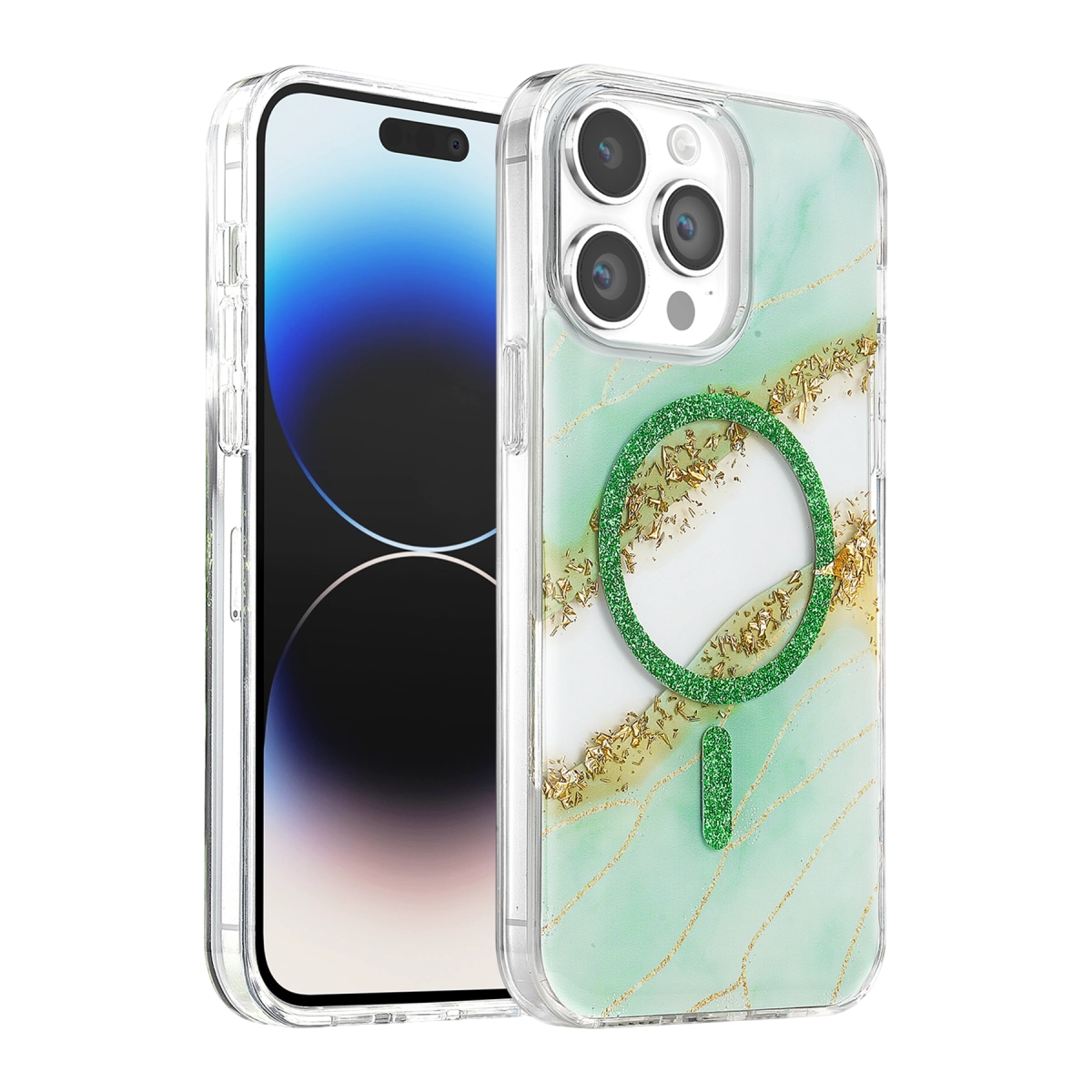 Evimdeyokyok Onegif Apple İphone 15 Pro Max Lotus Simli Magsafe Kapak - Yeşil