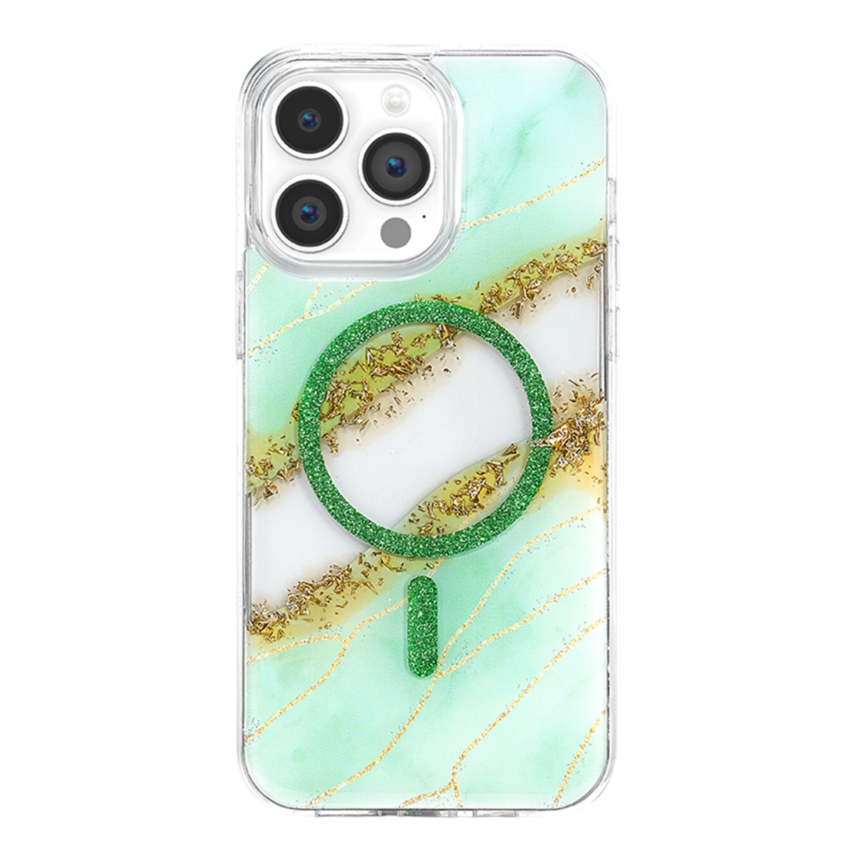 Evimdeyokyok Onegif Apple İphone 15 Pro Max Lotus Simli Magsafe Kapak - Yeşil