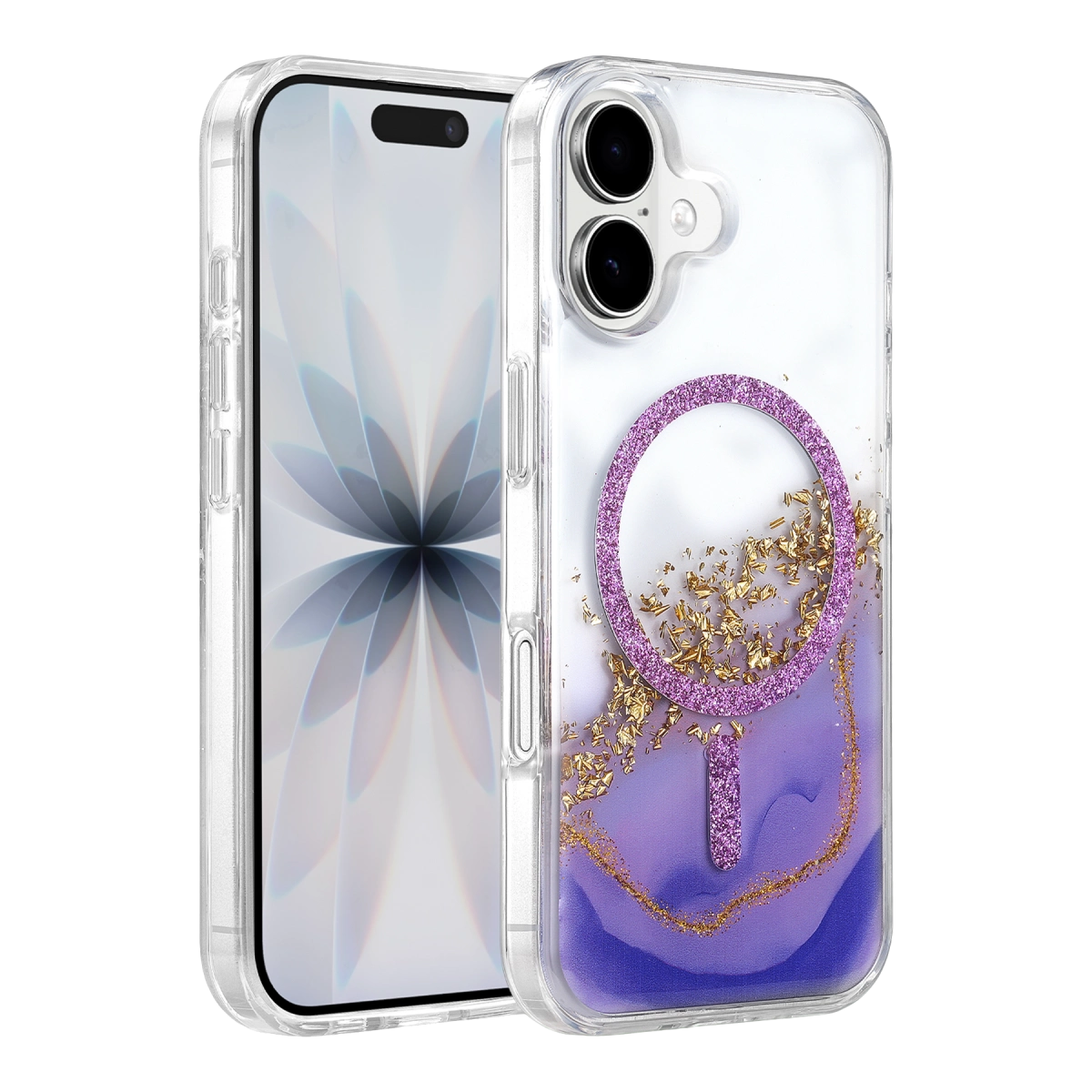 Evimdeyokyok Onegif Apple İphone 16 Lotus Simli Magsafe Kapak - Mor