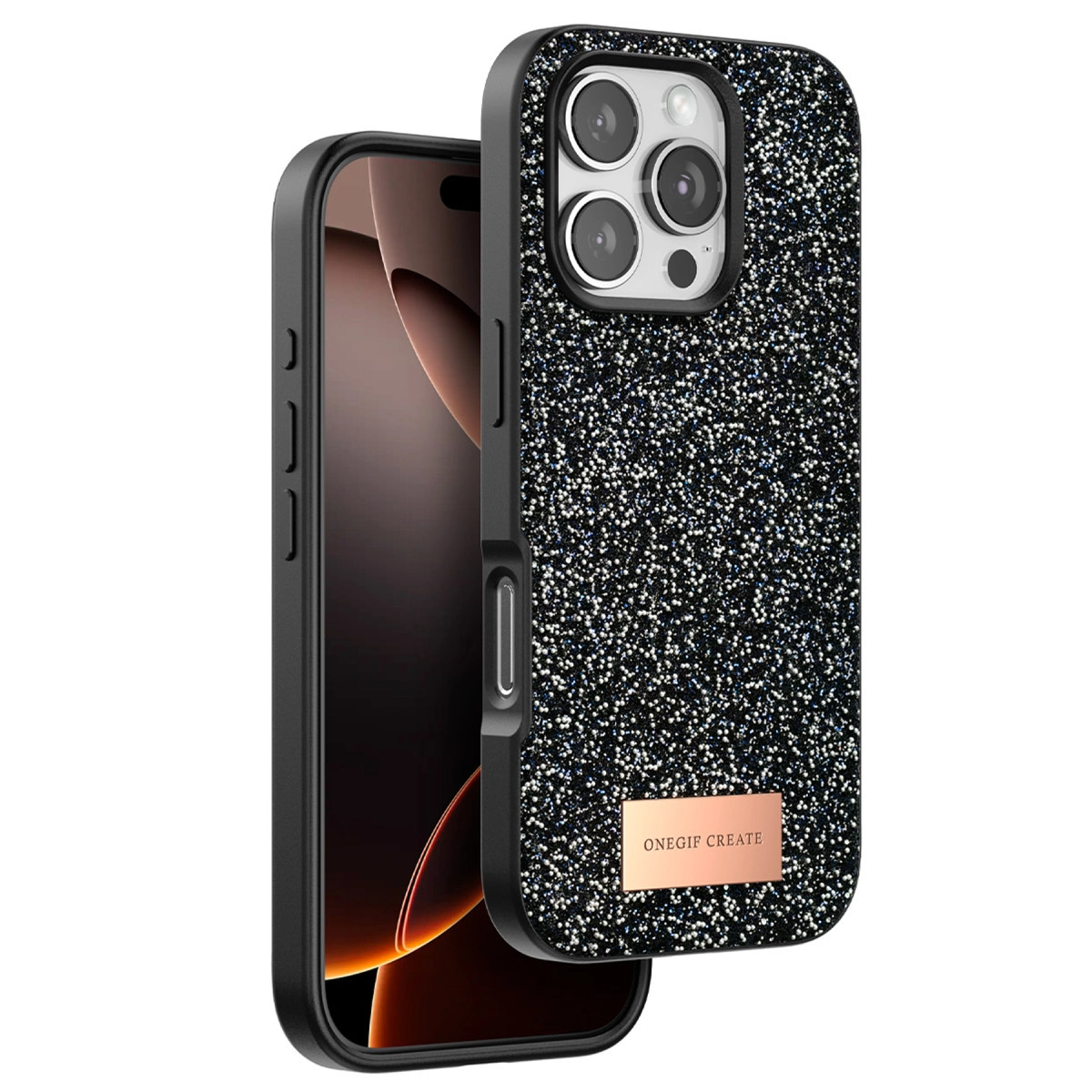 Evimdeyokyok Onegif Apple İphone 16 Pro Bright Simli Kapak - Siyah