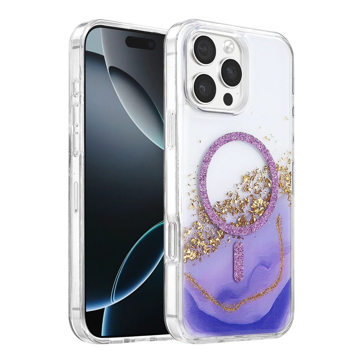Evimdeyokyok Onegif Apple İphone 16 Pro Max Lotus Simli Magsafe Kapak - Mor