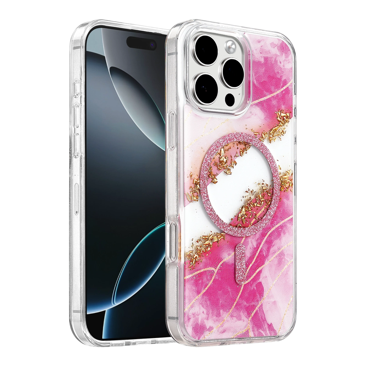 Evimdeyokyok Onegif Apple İphone 16 Pro Max Lotus Simli Magsafe Kapak - Pembe