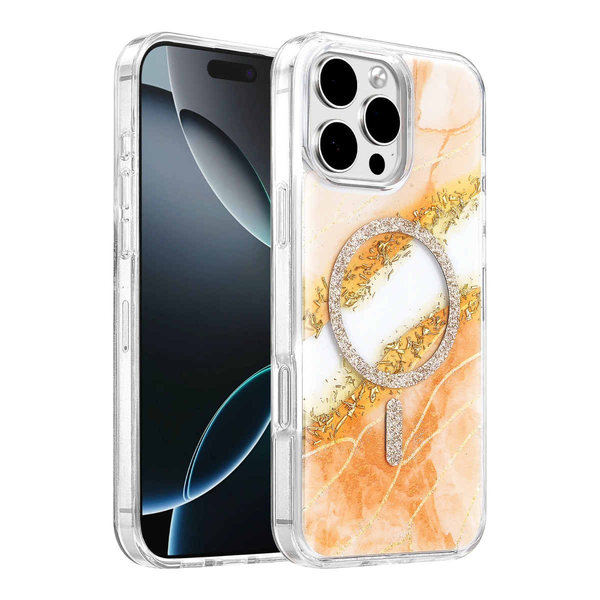 Evimdeyokyok Onegif Apple İphone 16 Pro Max Lotus Simli Magsafe Kapak - Turuncu