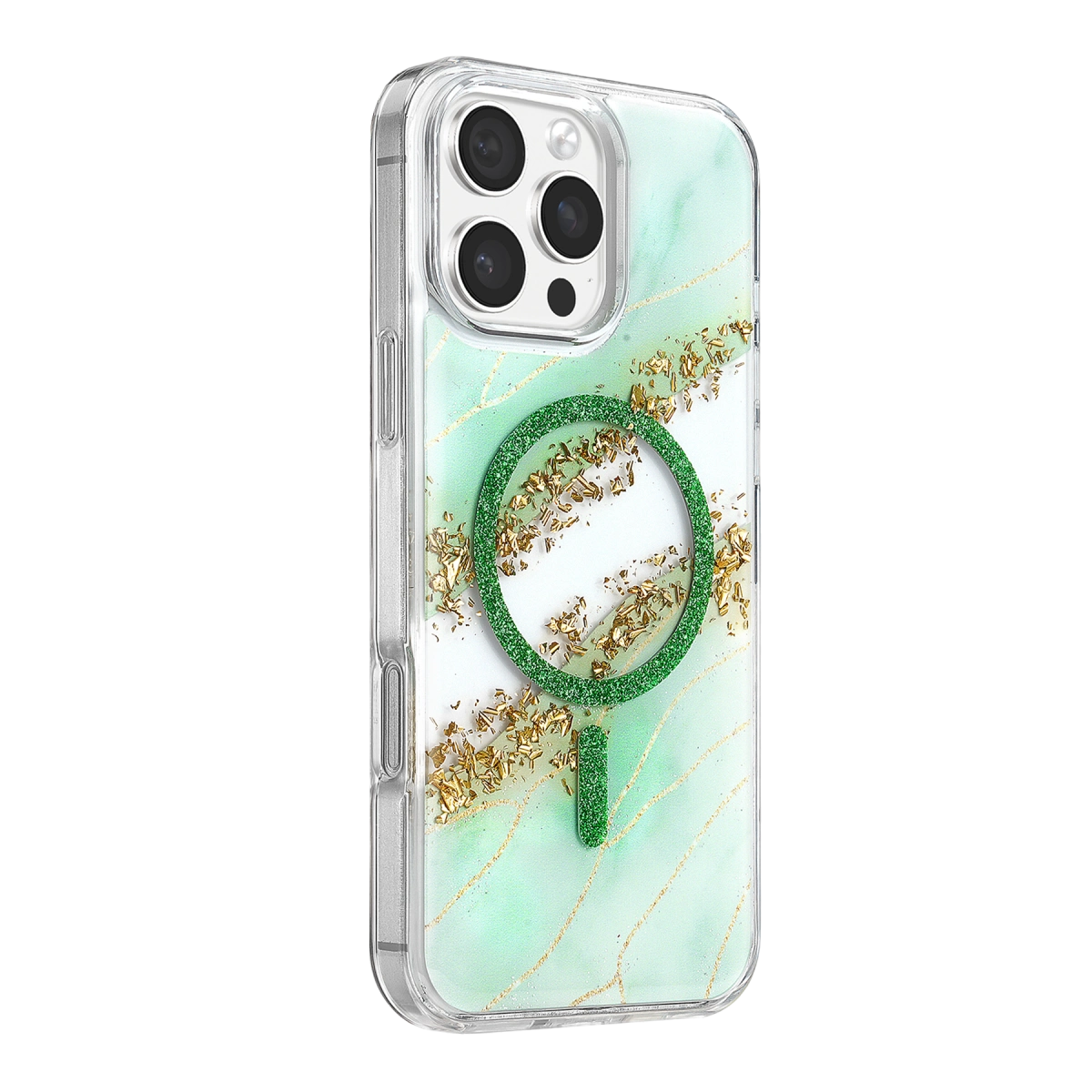 Evimdeyokyok Onegif Apple İphone 16 Pro Max Lotus Simli Magsafe Kapak - Yeşil