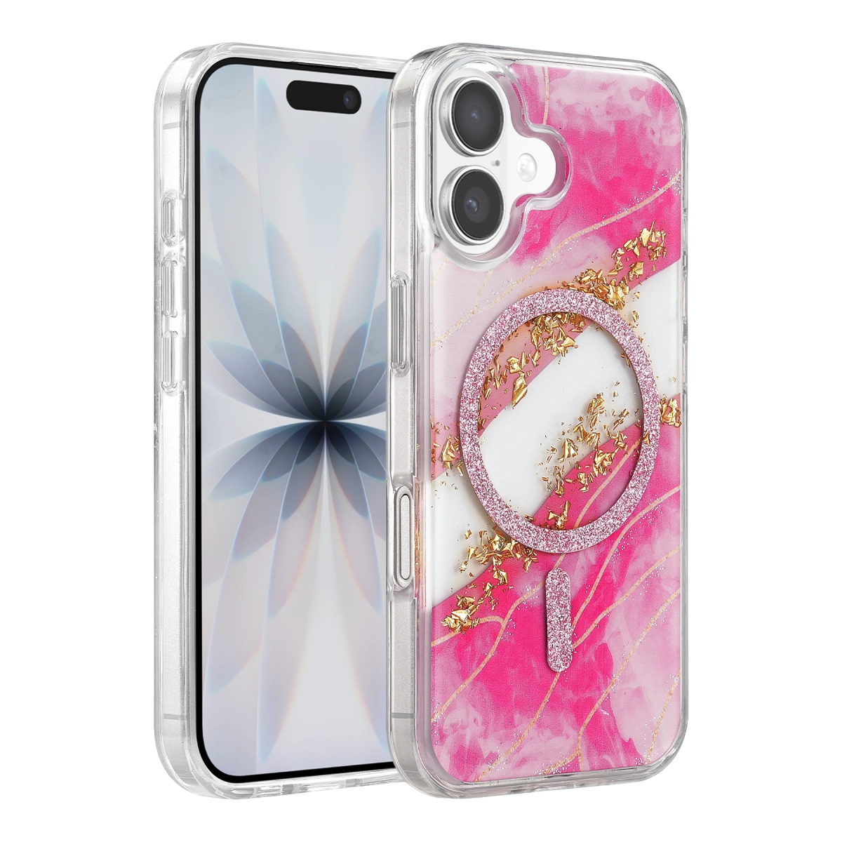 Evimdeyokyok Onegif Apple İphone 17 Lotus Simli Magsafe Kapak - Pembe