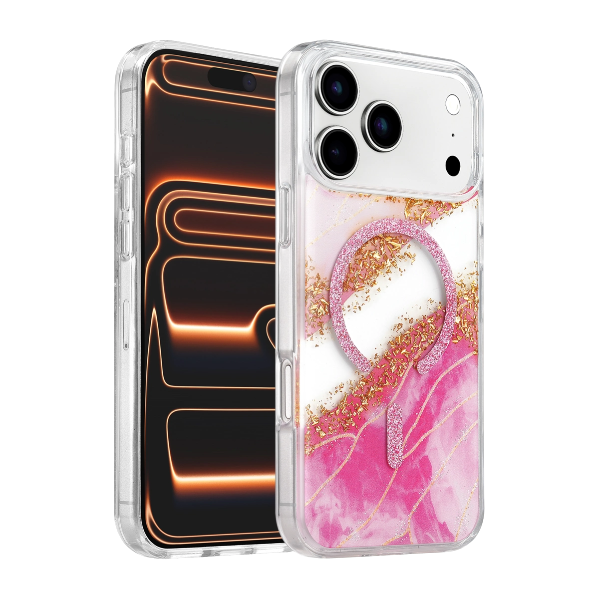 Evimdeyokyok Onegif Apple İphone 17 Pro/18 Pro Lotus Simli Magsafe Kapak - Pembe