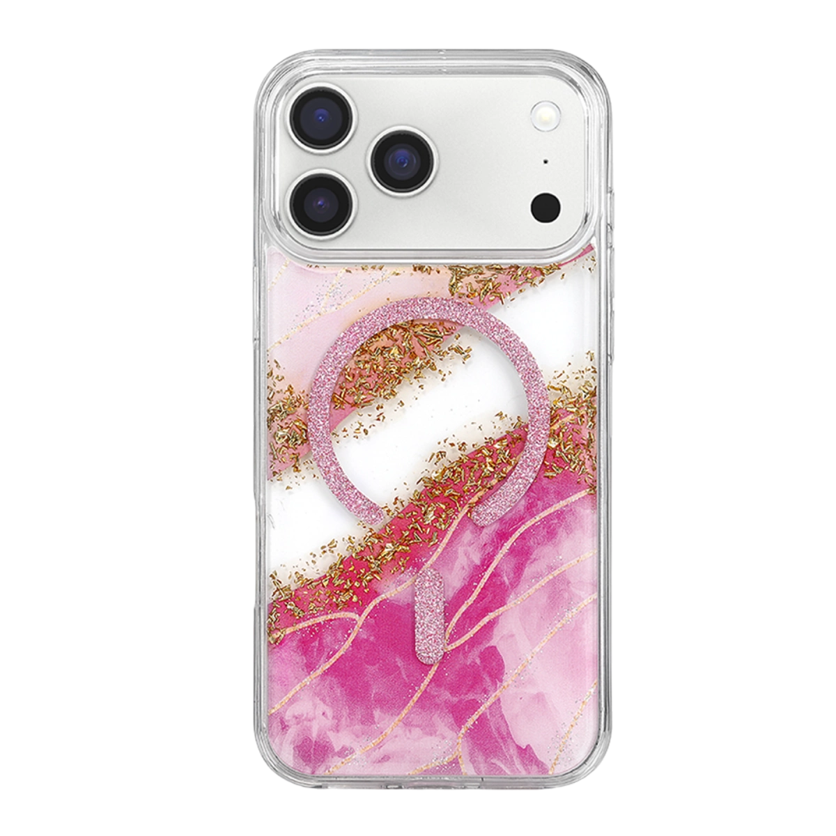 Evimdeyokyok Onegif Apple İphone 17 Pro/18 Pro Lotus Simli Magsafe Kapak - Pembe