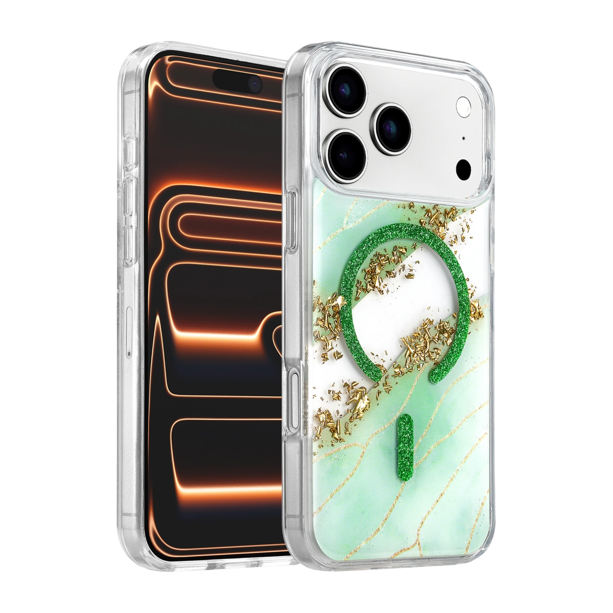 Evimdeyokyok Onegif Apple İphone 17 Pro/18 Pro Lotus Simli Magsafe Kapak - Yeşil
