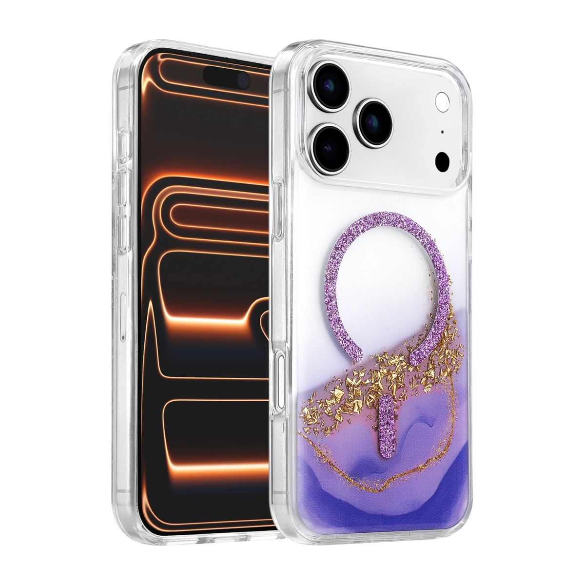 Evimdeyokyok Onegif Apple İphone 17 Pro Max/18 Pro Max Lotus Simli Magsafe Kapak - Mor