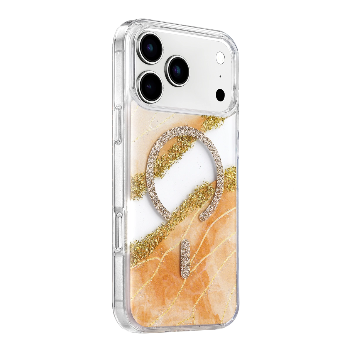 Evimdeyokyok Onegif Apple İphone 17 Pro Max/18 Pro Max Lotus Simli Magsafe Kapak - Turuncu
