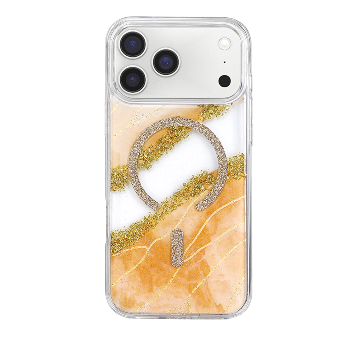Evimdeyokyok Onegif Apple İphone 17 Pro Max/18 Pro Max Lotus Simli Magsafe Kapak - Turuncu
