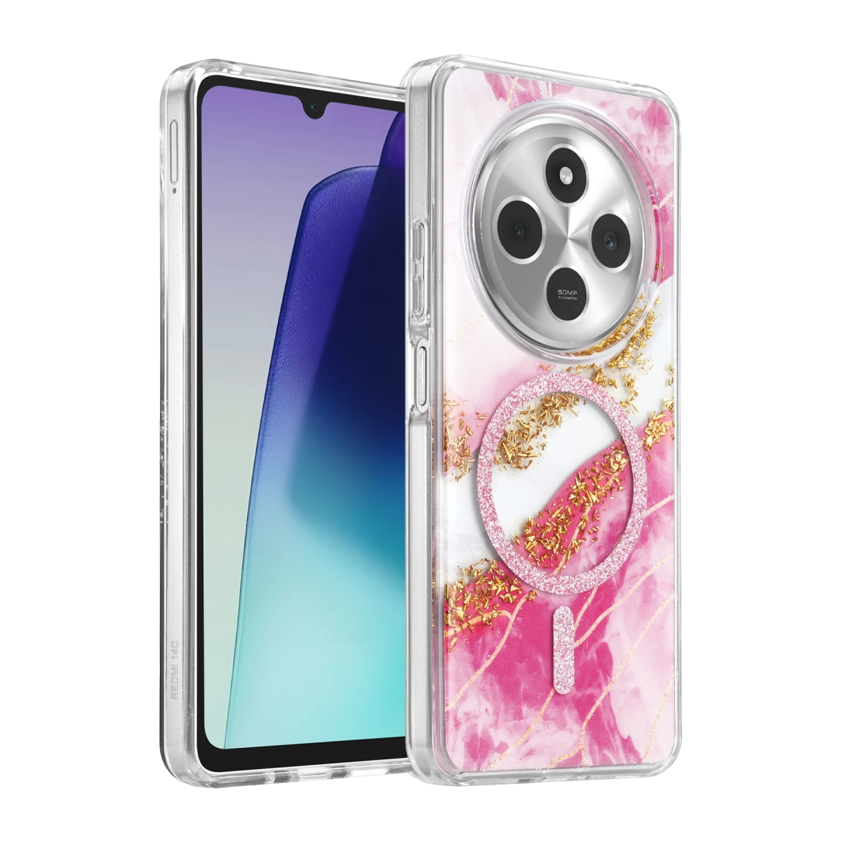 Evimdeyokyok Onegif Xiaomi Redmi 14C Lotus Simli Magsafe Kapak - Pembe